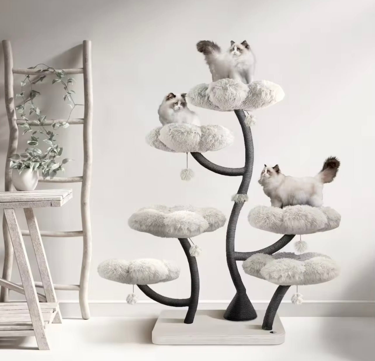 Fluffy Clover Cat Tower – Grey or White