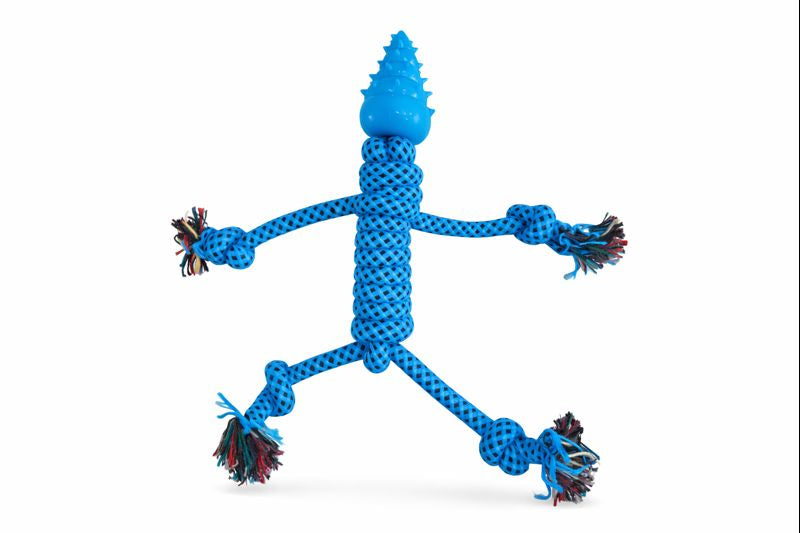 Rubber Rope Dog Toy – Grey, Blue & Orange