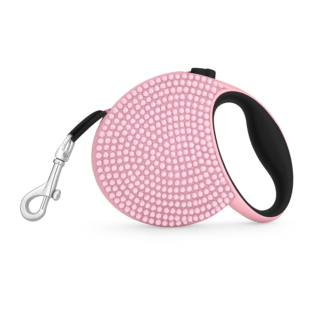 Pink Rhinestone Retractable Dog Leash