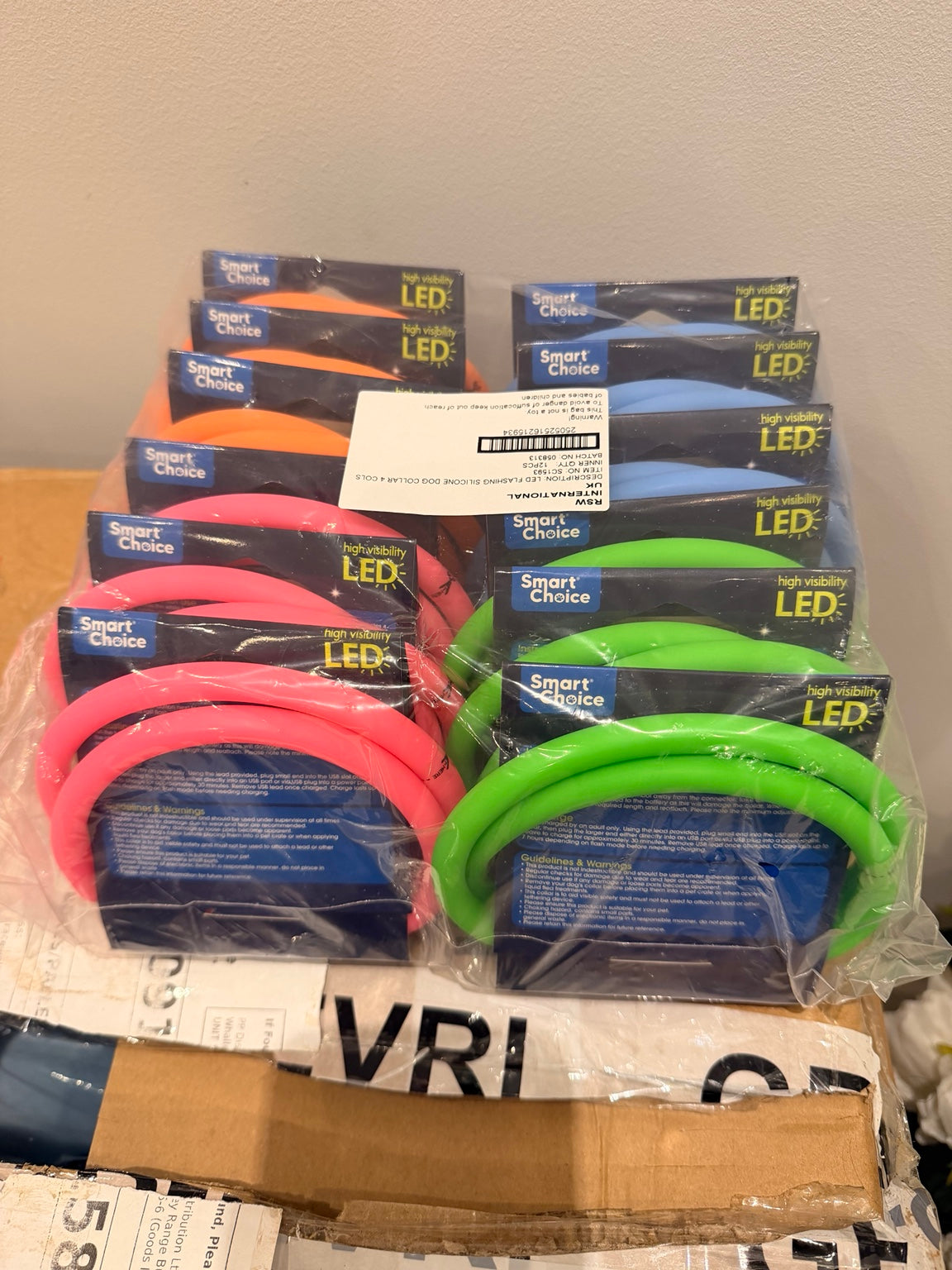 Smart Choice LED dog collars in pink, green, blue and orange