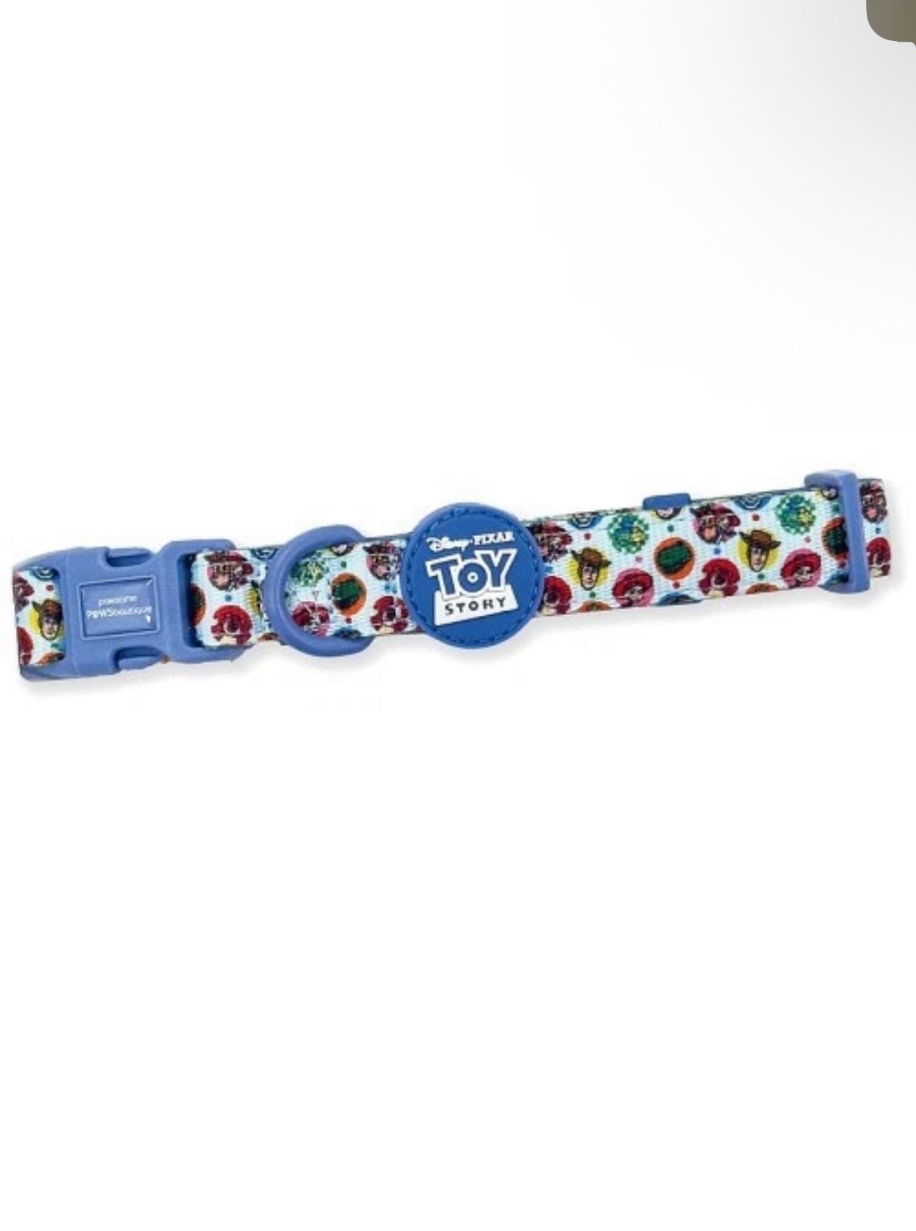 Blue Toy Story character dog collar front view